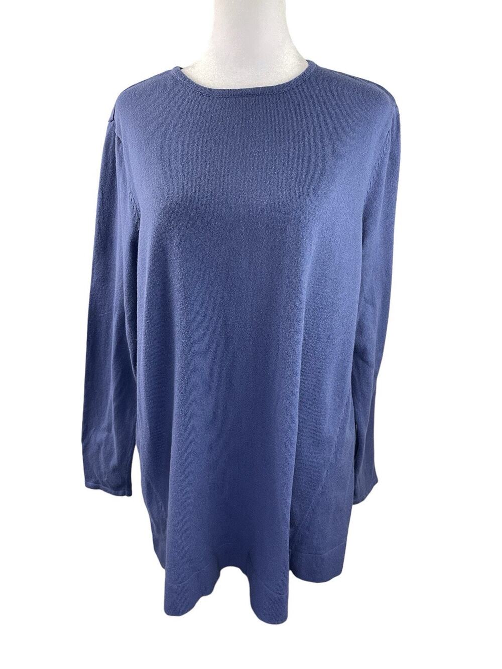 J Jill Women's 1X Blue Sweater Round Neck Long Sleeve Cotton Blend Lightweight